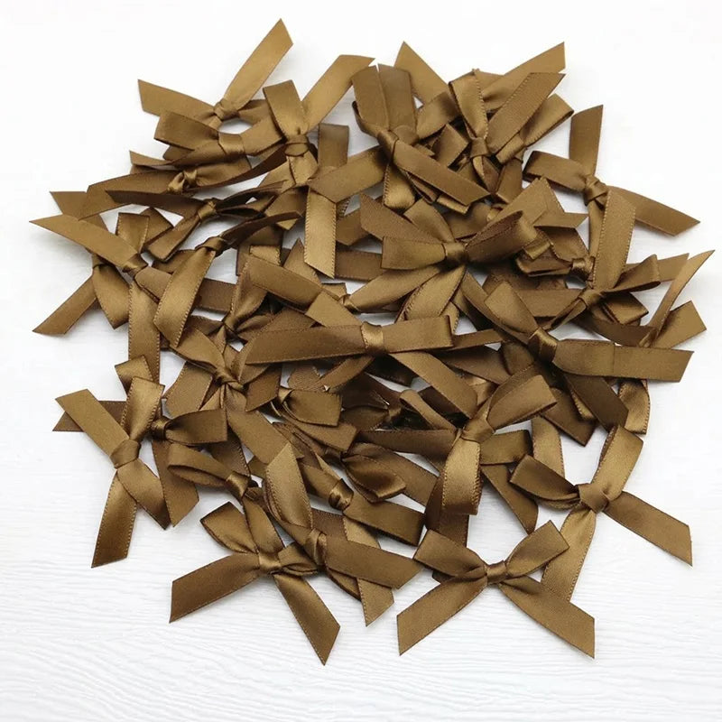 4x4cm Colourful Bows Small Size Polyester Satin Ribbon Bow Flower DIY Craft Decoration - Coffee / 50pcs
