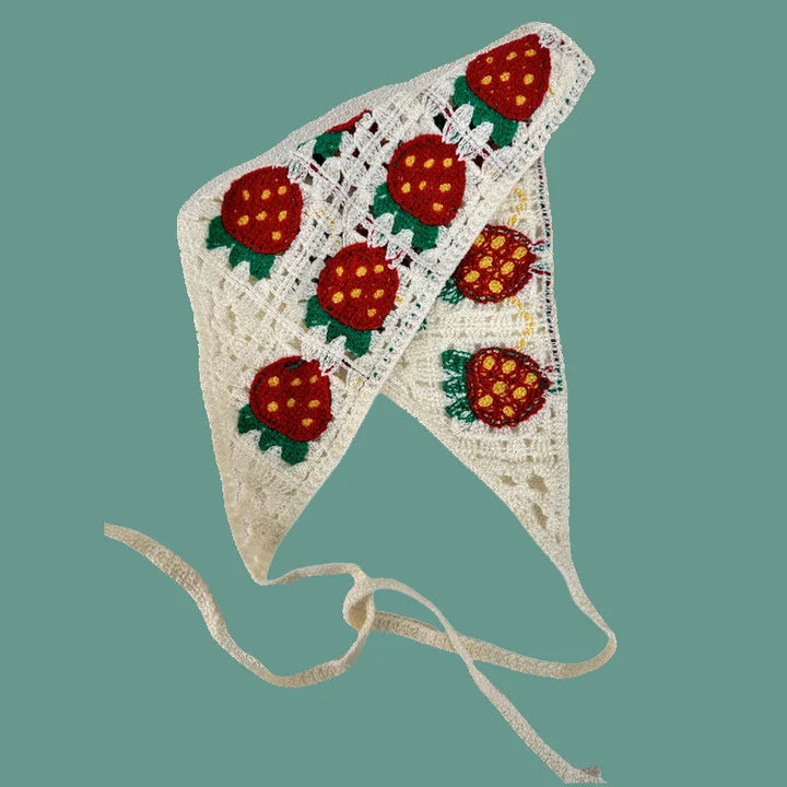 Elegant Knitted Triangle Scarf Headband for Women Fashion Girl Strawberry Versatile Pattern Hair Band Hair Accessory - 01