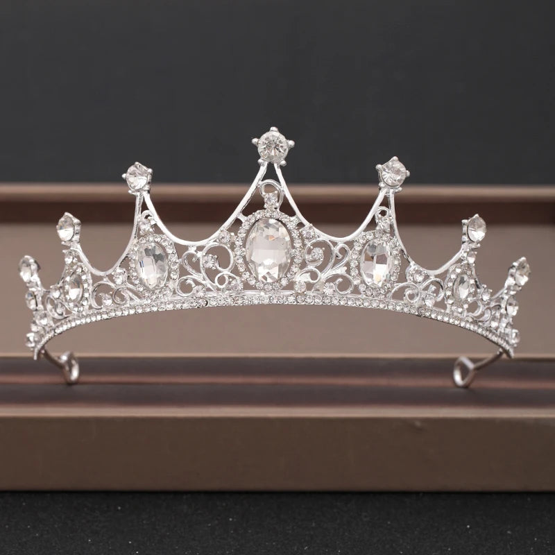 Bridal Baroque Rhinestones Crystal Tiaras Wedding Crown Hair Jewelry for Women Party Crowns Bride Accessory - Silver K