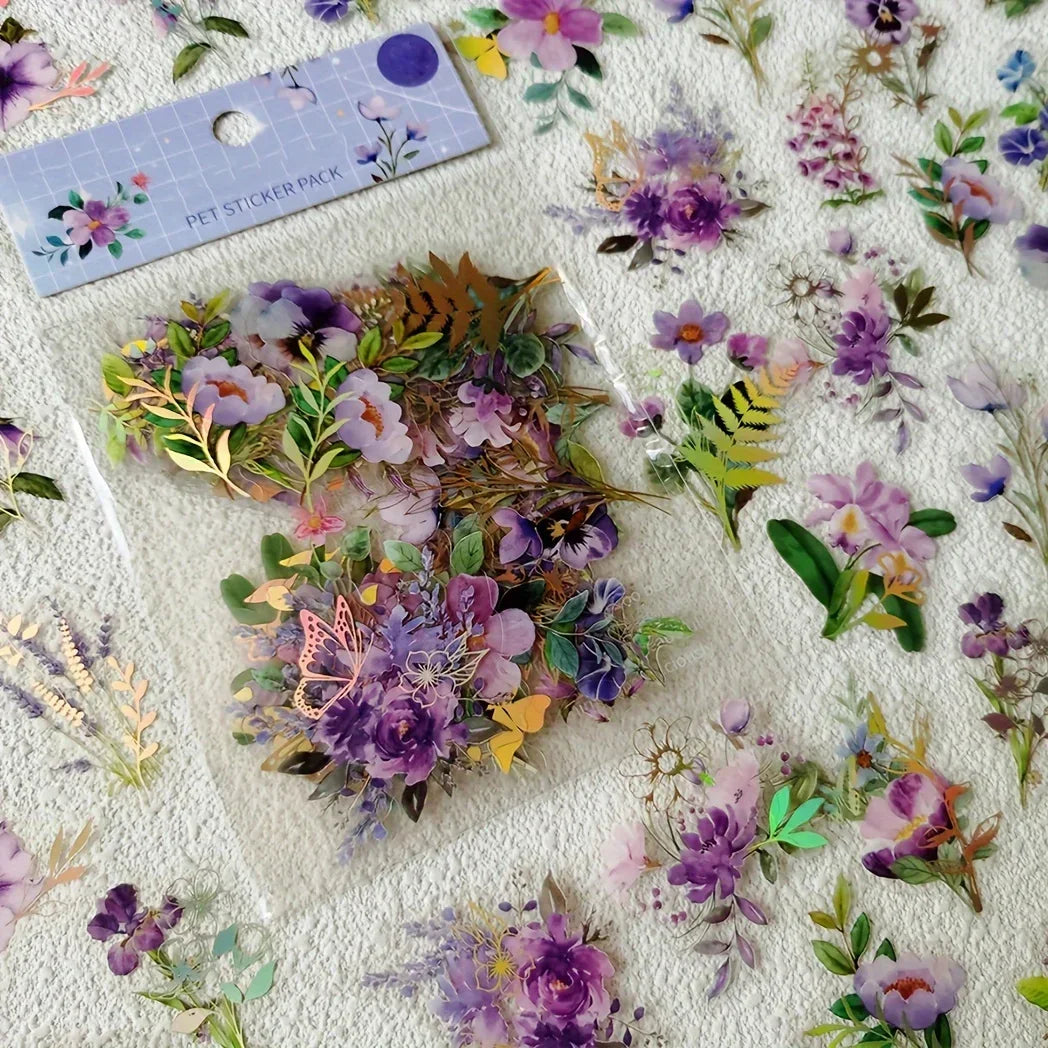 40sheets/pack Transparent PET Stickers Scrapbooking Materials DIY Junk Journal Collage Floral Leaves Plants Decor Stickers - 