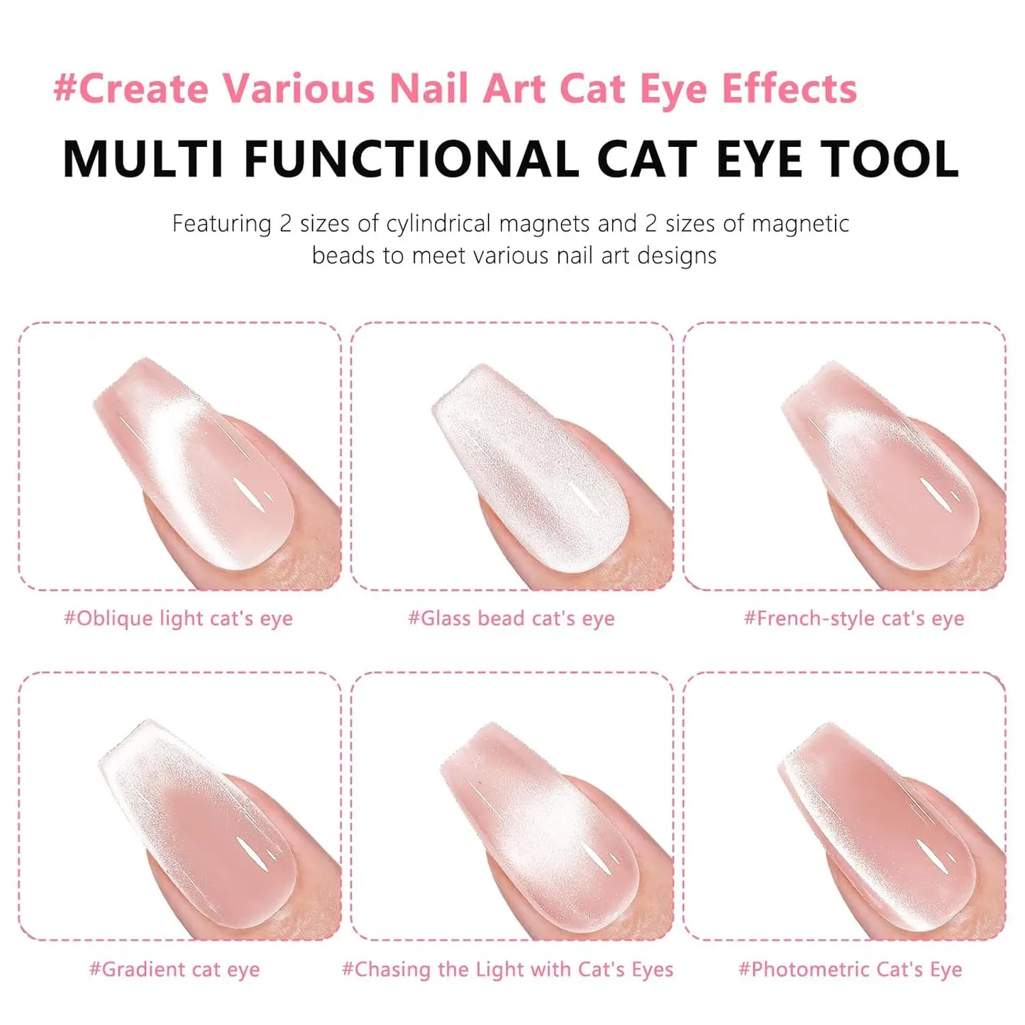 1/2Pcs Nail Cat Eye Magnetic Ball With Nail Magnetic Stick Tool Set Double-head Strong Magnet Pen 3D Cat Eye Gel Nail Supplie