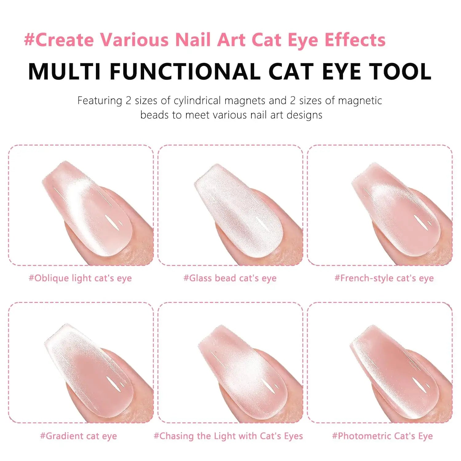 1/2Pcs Nail Cat Eye Magnetic Ball With Nail Magnetic Stick Tool Set Double-head Strong Magnet Pen 3D Cat Eye Gel Nail Supplie