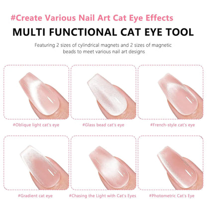 1/2Pcs Nail Cat Eye Magnetic Ball With Nail Magnetic Stick Tool Set Double-head Strong Magnet Pen 3D Cat Eye Gel Nail Supplie