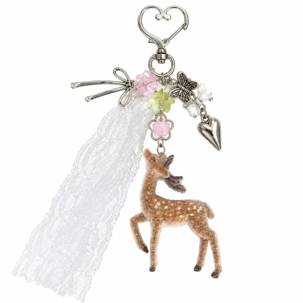 Cute Portable Deer Keychain 11.5cm Length Korean Style Phone Charms Handmade DIY Bead Case - C10