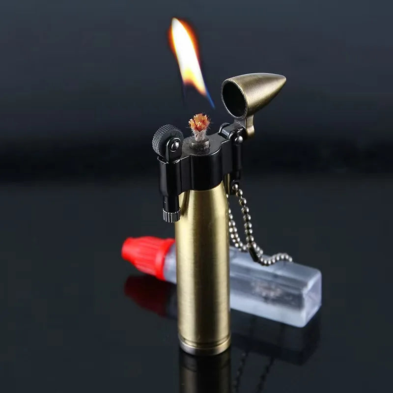 Outdoor Creative Mini Lighter Retro Keychain Pendant Cigar Cigarettes Smoking Accessories Lighters Funny Gadgets - HY677