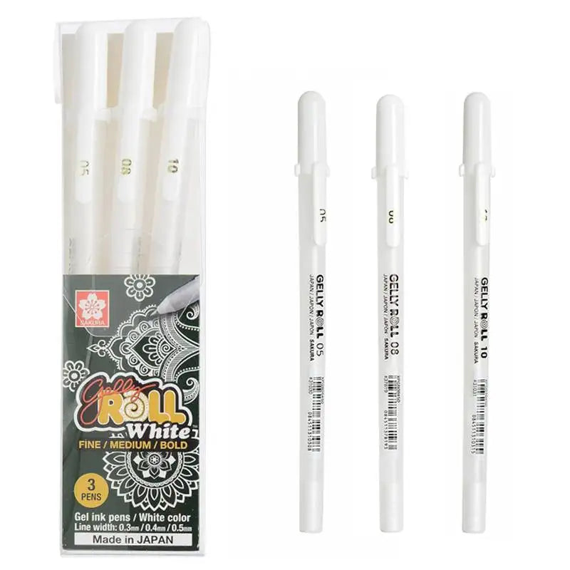 1/3PCS SAKURA Gelly Roll Gel Pens Highlight Marker for Journaling Art Drawing Classic White Ink Assorted Point Fine Medium Bo