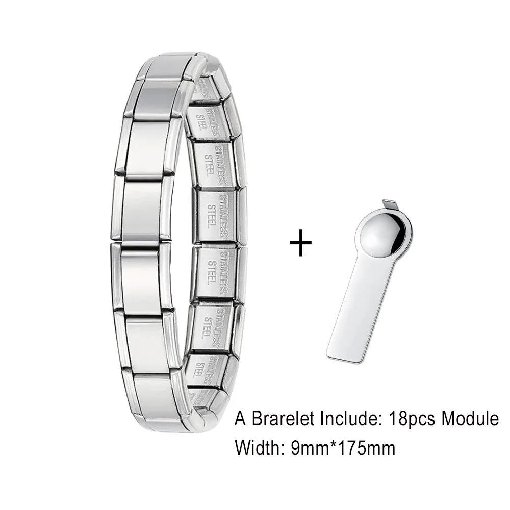 For Women Men Italian Charm Link 9mm Width Silver Gold Color Stainless Steel Bracelets on Hand DIY Making Jewelry - Bracelet 