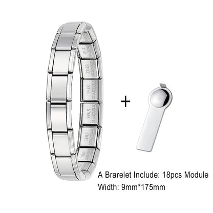 For Women Men Italian Charm Link 9mm Width Silver Gold Color Stainless Steel Bracelets on Hand DIY Making Jewelry - Bracelet 