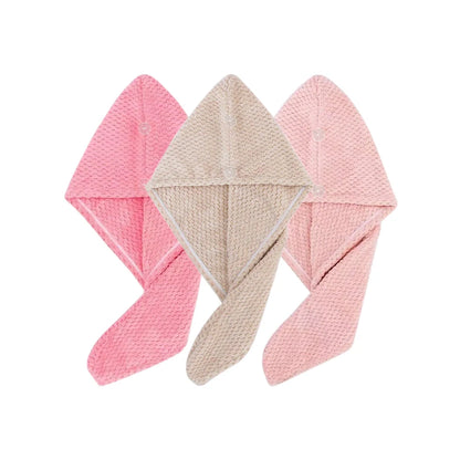 Solid Color Hair Towel Textured Dry Hair Cap 9.8' X 25.5' Absorbent Hair Towel Wrap for Button-Down Women - Pink khaki Lotus