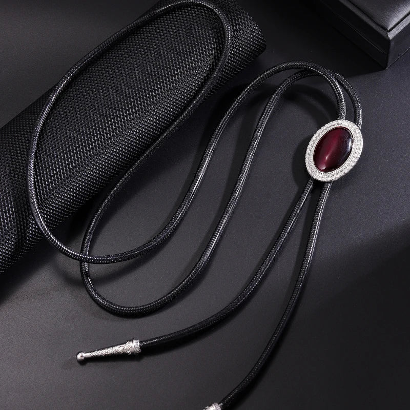 Bolo Tie for Women Men Vintage Crystal Oval Shirt Bowtie Western Cowboy Necktie Luxulry Fashion Jewelry Accessories - Purple