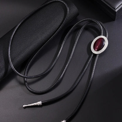 Bolo Tie for Women Men Vintage Crystal Oval Shirt Bowtie Western Cowboy Necktie Luxulry Fashion Jewelry Accessories - Purple
