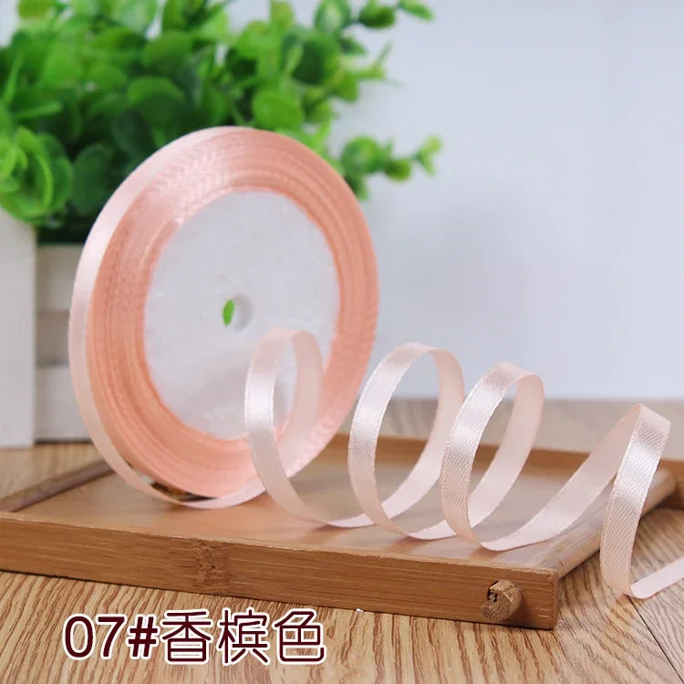 New (25 Yards/lot) 1/4''6mm Single Face Silk Satin Ribbon Wedding Decorative Ribbons Christmas Gift Wrap DIY Handmade Materia