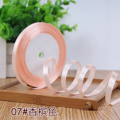 New (25 Yards/lot) 1/4''6mm Single Face Silk Satin Ribbon Wedding Decorative Ribbons Christmas Gift Wrap DIY Handmade Materia