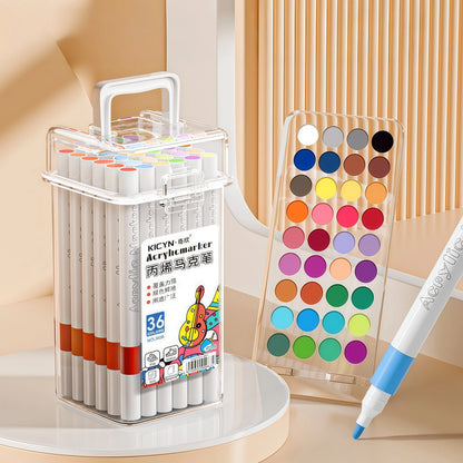 Water-Washable, Non-Bleeding, Layerable Acrylic Markers for Primary School Students - Waterproof, Bucket-Packed Colored Pens