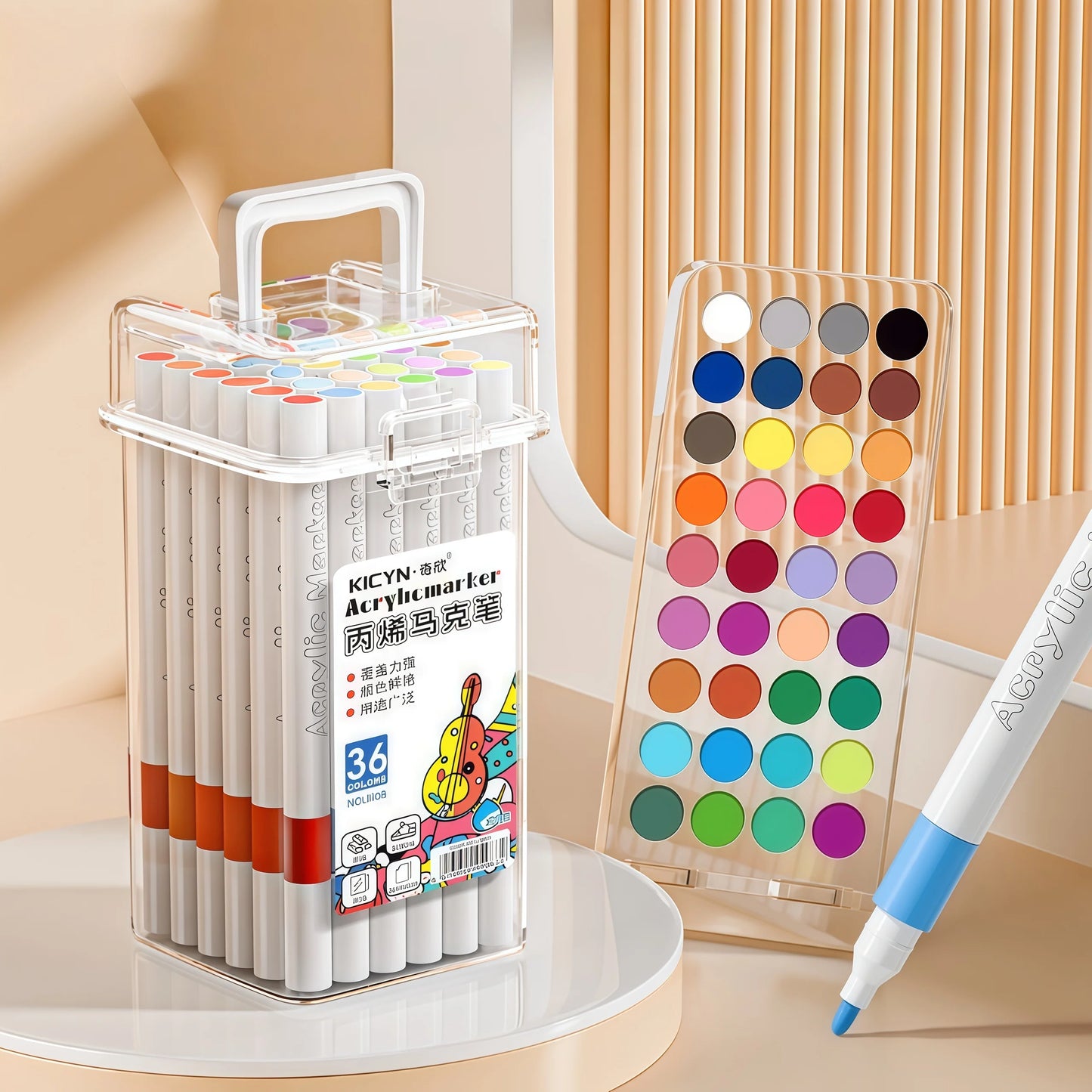 Water-Washable, Non-Bleeding, Layerable Acrylic Markers for Primary School Students - Waterproof, Bucket-Packed Colored Pens 