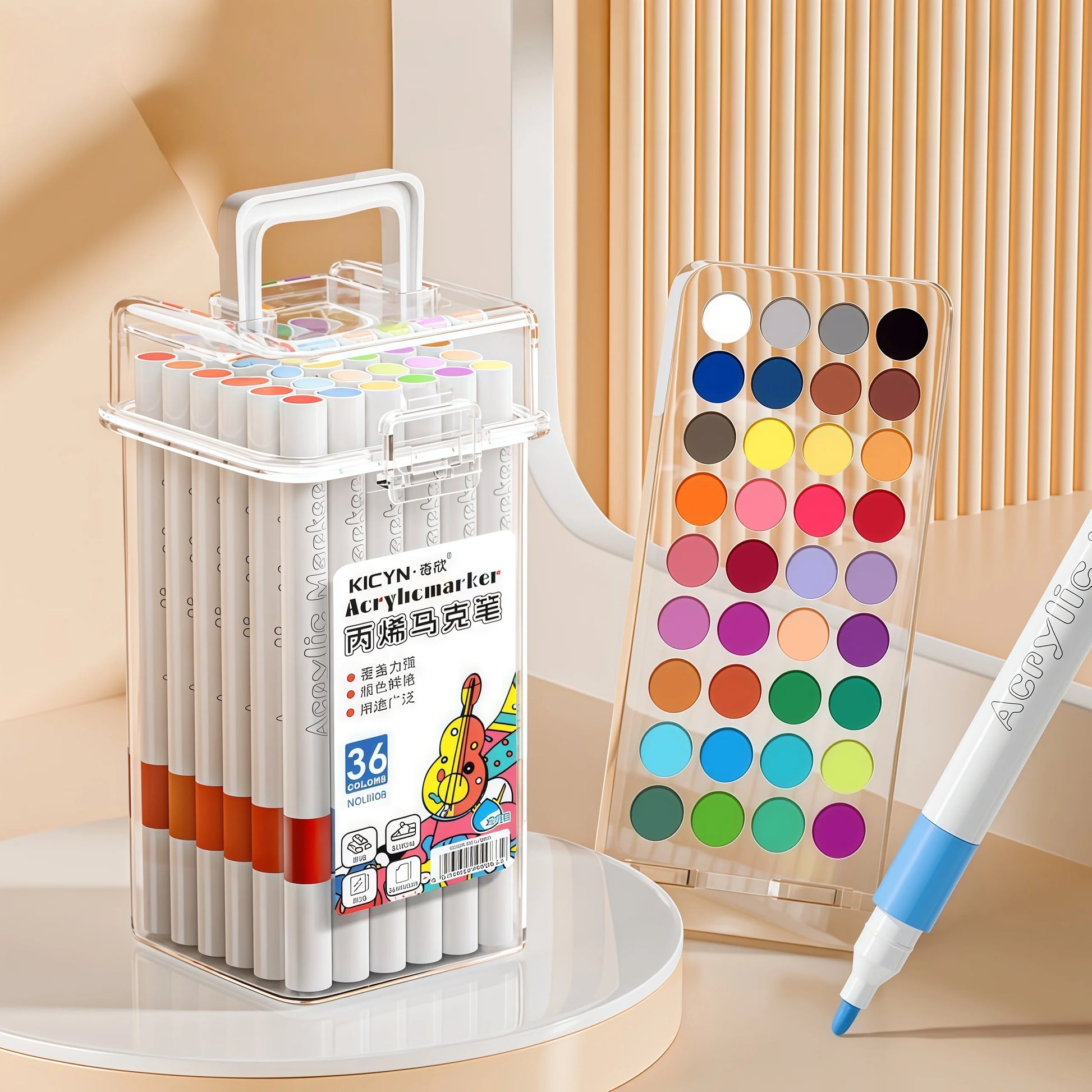 Water-Washable, Non-Bleeding, Layerable Acrylic Markers for Primary School Students - Waterproof, Bucket-Packed Colored Pens 