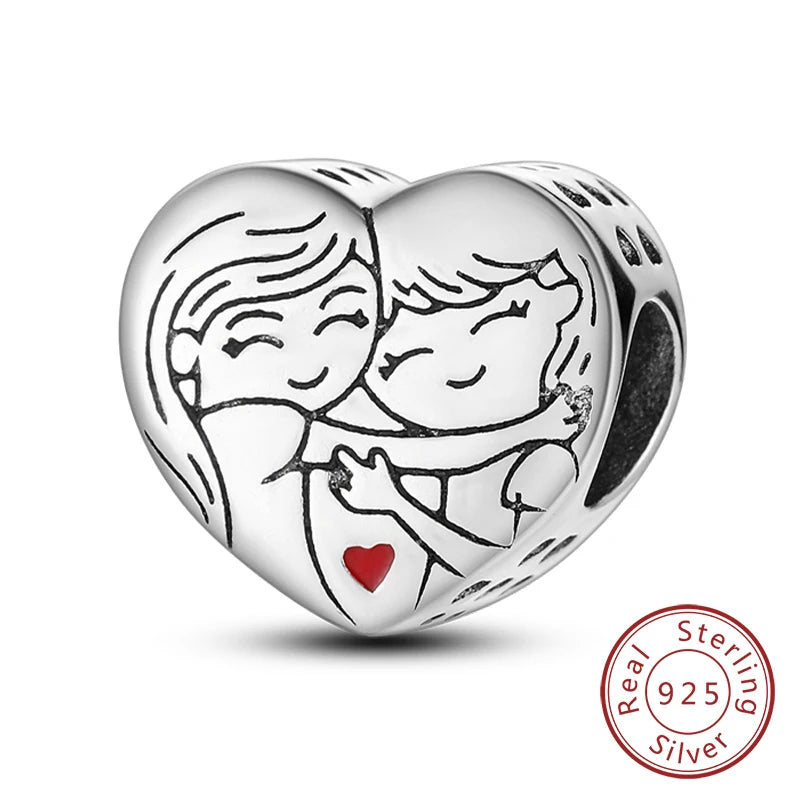 925 Sterling Silve Charms Beads Forever Love Heart Sister Family Life Charms Dangle For Bracelet Woman Jewelry Gifts - KTC370