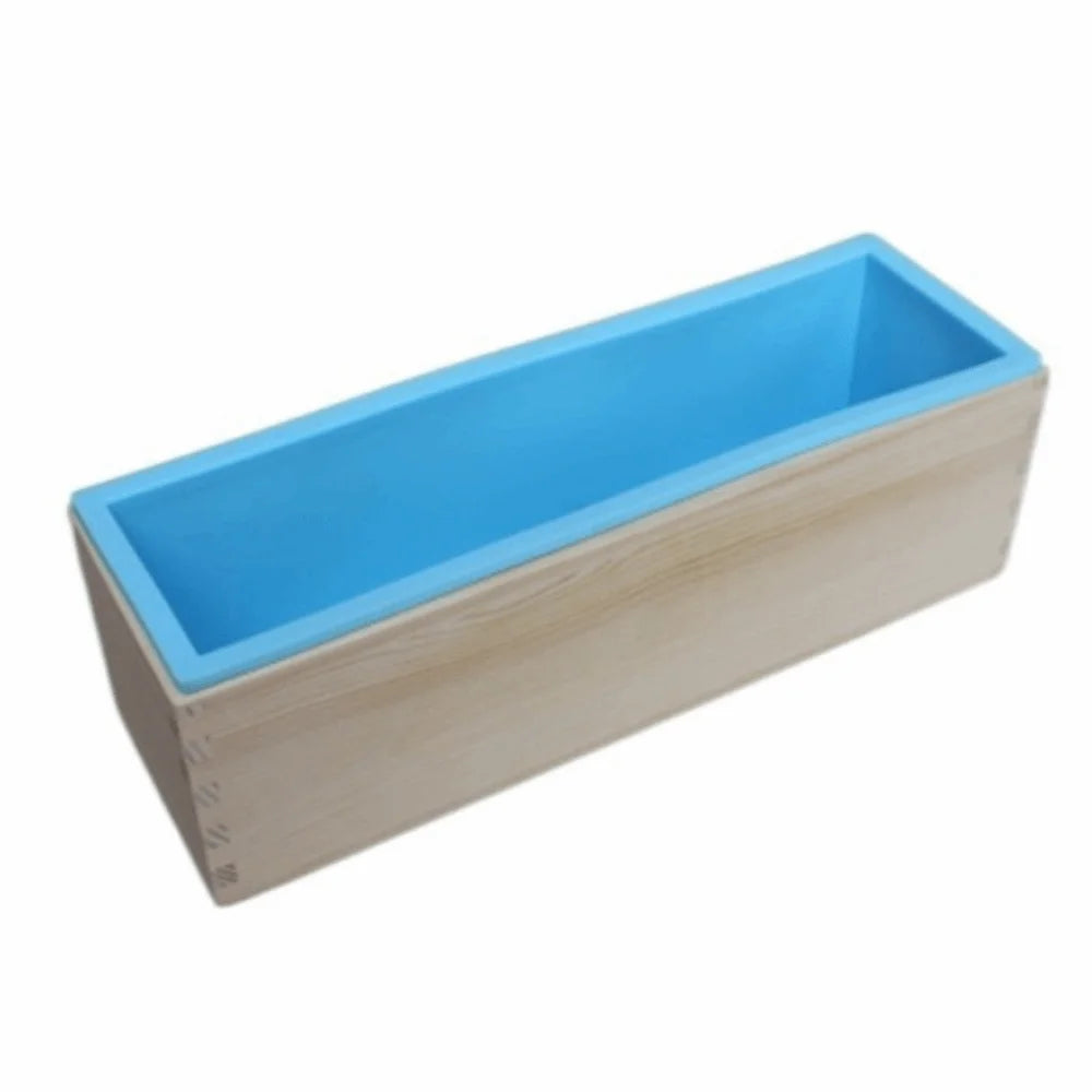 1200ml Silicone Soap Mold Wooden Box Reusable Soap Making Mold Rectangular Shape DIY Handmade Rectangle Soap Mold - Blue