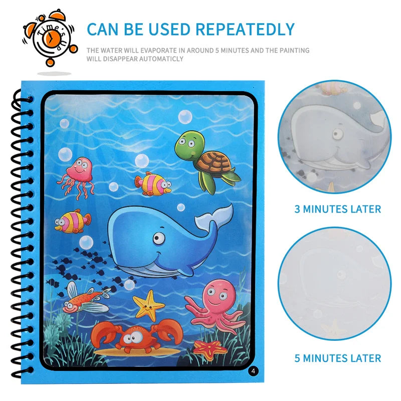Magical Book Water Drawing Montessori Toys Reusable Coloring Book Magic Water Drawing Book Sensory Early Education for Childr