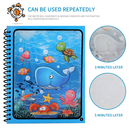 Magical Book Water Drawing Montessori Toys Reusable Coloring Book Magic Water Drawing Book Sensory Early Education for Childr