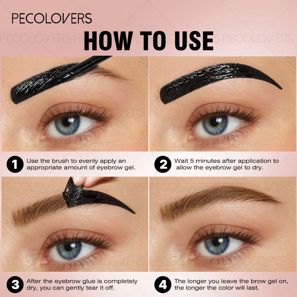 1Pc Pecolover Tattoo Eyebrow Gel, Waterproof, Semi-Permanent, Long-Lasting, Black Brown, Sweatproof, Film Forming, Tearing Of