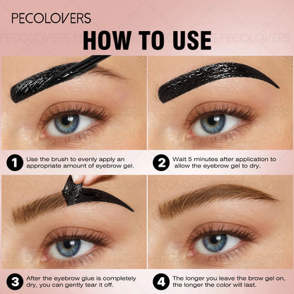 1Pc Pecolover Tattoo Eyebrow Gel, Waterproof, Semi-Permanent, Long-Lasting, Black Brown, Sweatproof, Film Forming, Tearing Of