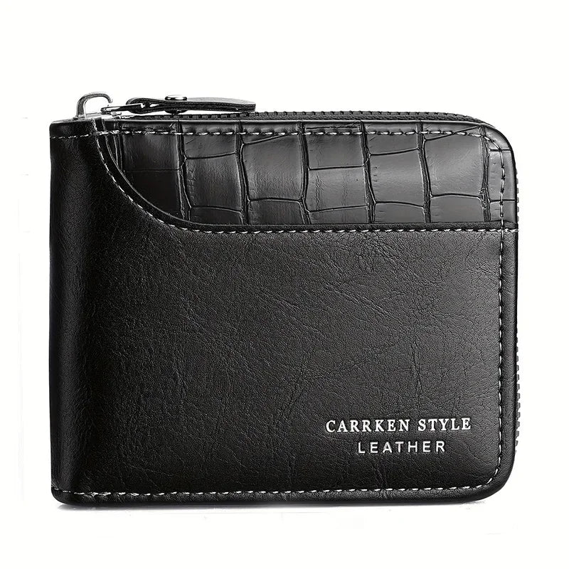 Leather Men’s Wallet Luxury Mens Purse Male Zipper Card Holders with Coin Pocket Rfid Wallets Gifts for Men Money Bag - Black
