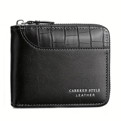 Leather Men’s Wallet Luxury Mens Purse Male Zipper Card Holders with Coin Pocket Rfid Wallets Gifts for Men Money Bag - Black