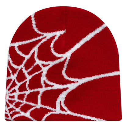 Four Seasons Men's And Women's Universal Y2K Knit Hat Spider Web Riding Outdoor Sports Fashion Hat - Red White