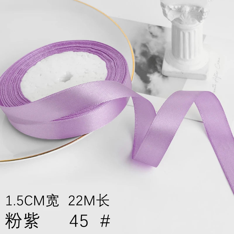 Wusmart 22Meters/Roll 1.5cm Single Face Satin Ribbon DIY Handmade Crafts Fabric Christmas Wedding Decoration Silk Ribbons - P