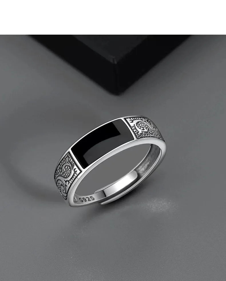 925 Sterling Silver Men's Ring Luxury black Gem For Men Wedding Fine Jewelry Accessories Party Gifts