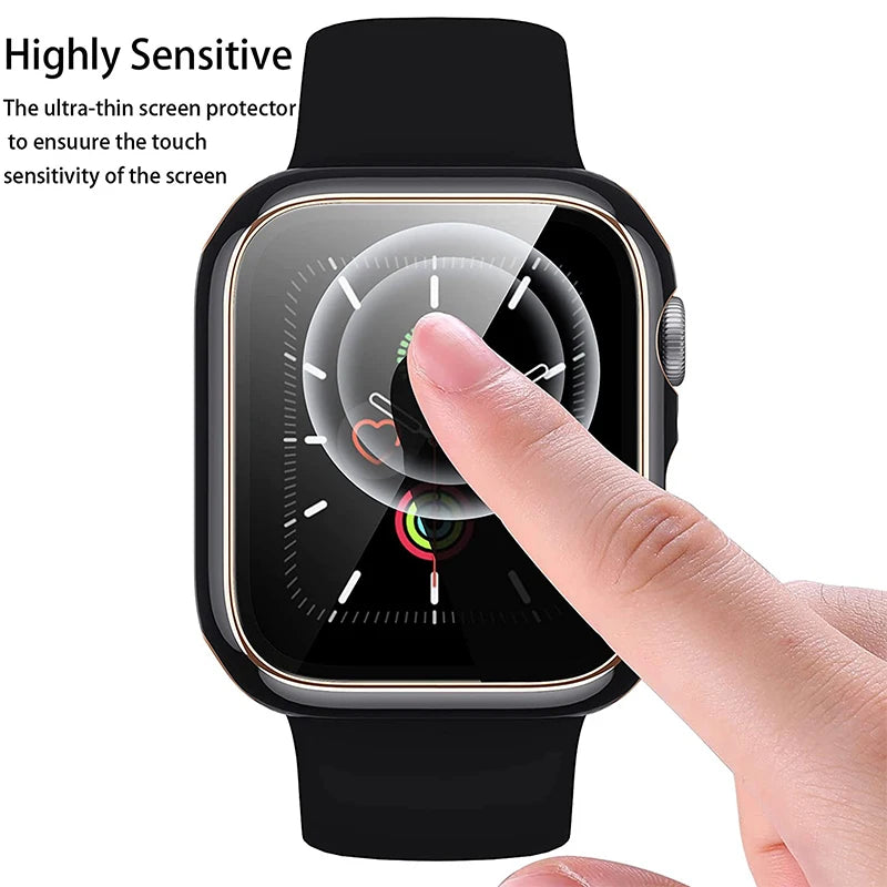 Tempered Glass+cover For Apple Watch Accessories 45mm 41mm 44mm 40mm 42mm Screen Protector Apple watch Case serie 9 4 5 6 SE 