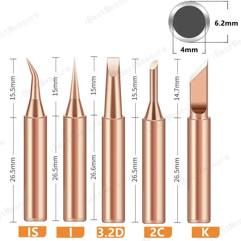 5pcs 900M-T Pure Copper Soldering Iron Tip Lead-free Solder Tips Welding Head BGA Soldering Tools Branding Iron - Set A -5PCS