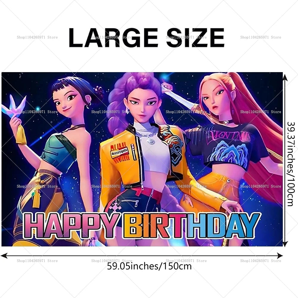 Hot KPop Demon Hunters Backdrop Door Banner Kids Adult Birthday Party Decorations Baby Shower Photo Booth Background Props - 