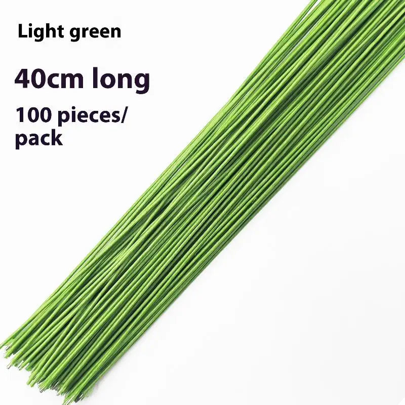 100Pcs DIY Floral Material Wire Stem Accessoies Wedding Home Decor 40cm Floral Wire Stems Artificial Green Flower Stem - Ligh