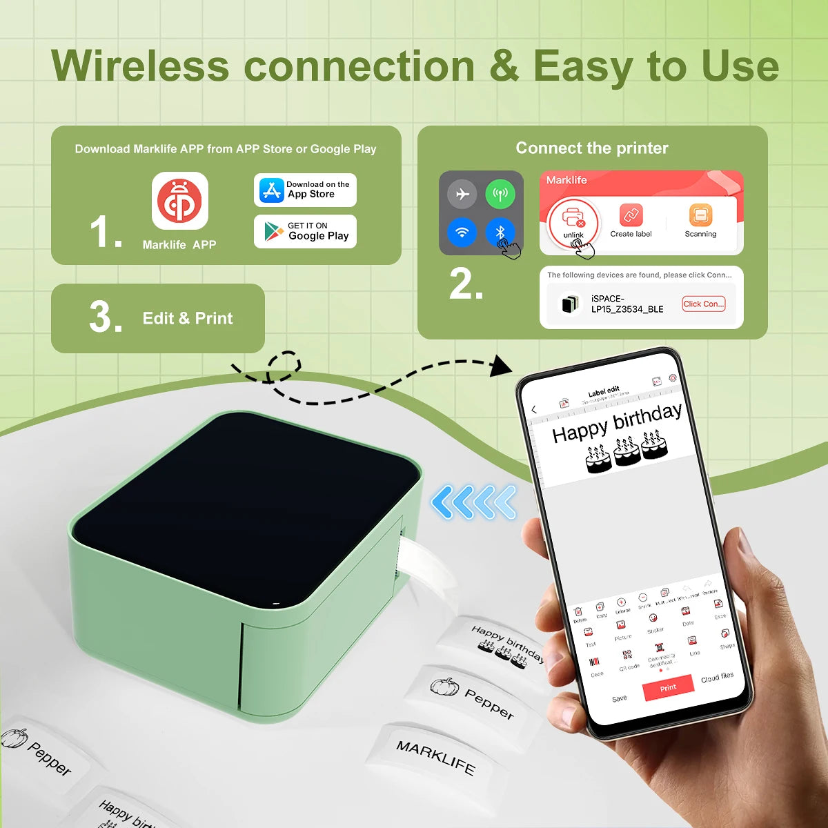 Marklife P15 Thermal Label Printer Similar as D11 D110 D101 Labeling Machine Wireless Bluetooth Label Maker With Label Sticke