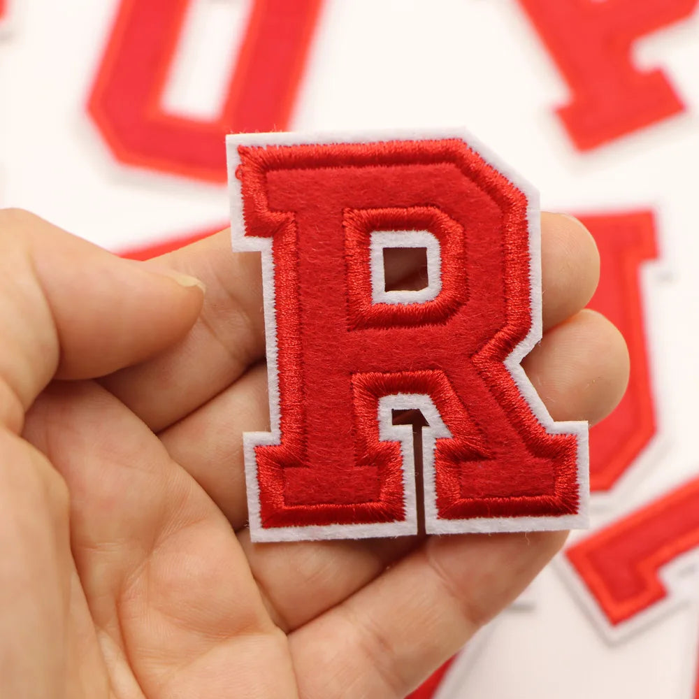 Red A-Z 0-9 English Number Letters Alphabet Towel Embroidered Patches For Clothing Bags Jacket Iron On Accessories DIY Logo N