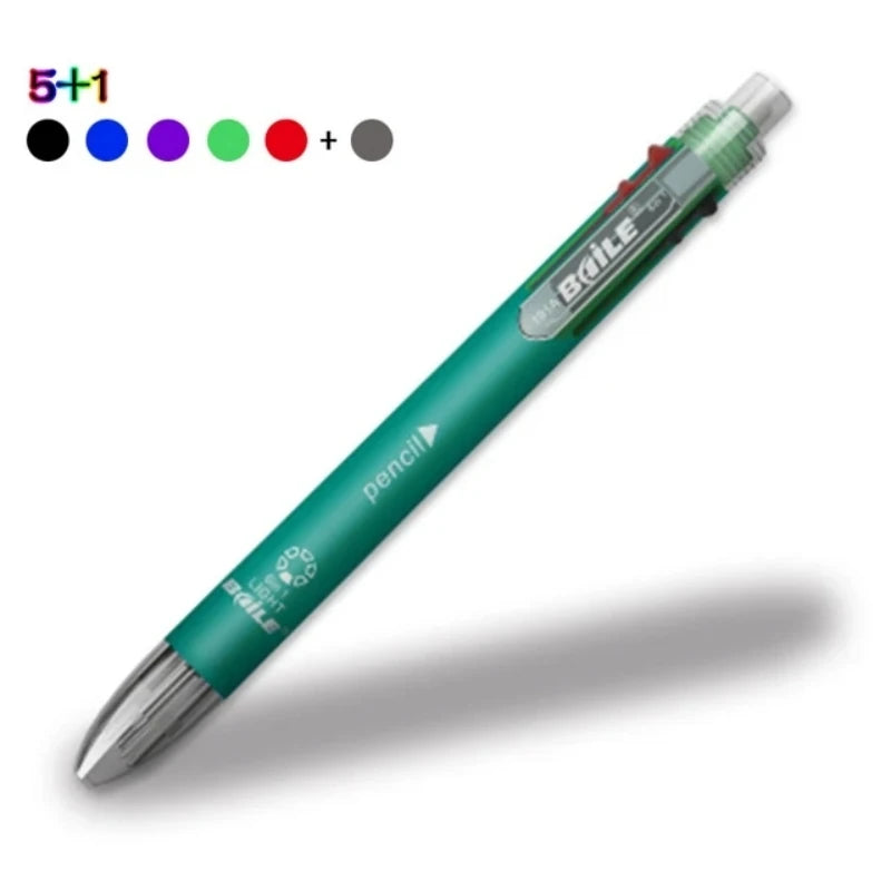 6 In 1 Multicolor Ballpoint Pens 5 Colors Ball Pen 1 Automatic Pencil With Eraser For School Office Writing Supplies Statione