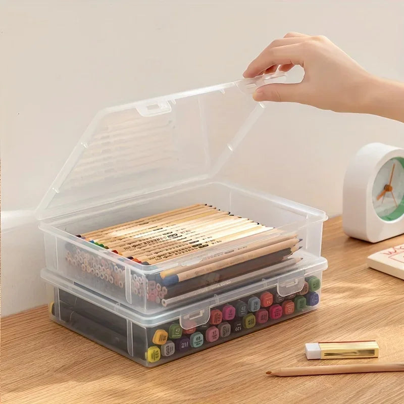 Large Capacity Pencil Case Transparent Plastic Notebook Sketch Marker Colored Lead Painting Storage Box, Back To School Suppl
