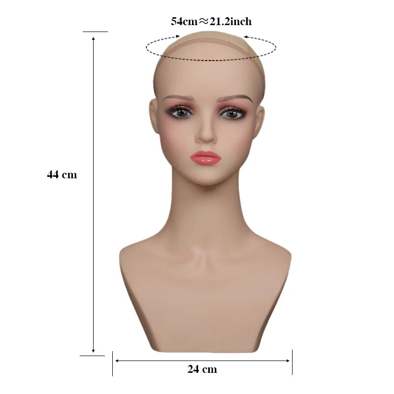 Mannequin Head With Small Shoulders Realistic Manikin Head With Pink Lipstick For Display And Styling For Wigs,Jewelry,Earrin