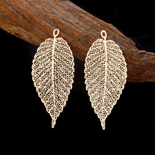 10pcs 23*56mm Long Leaf Filigree Charms Hollow Exquisite Leaf Pendants for DIY Accessories B4823