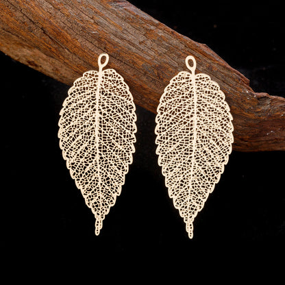 10pcs 23*56mm Long Leaf Filigree Charms Hollow Exquisite Leaf Pendants for DIY Accessories B4823 - Light Gold