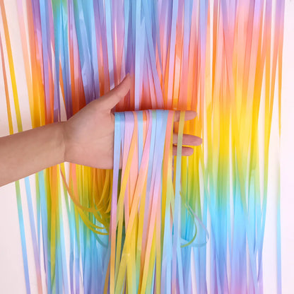 Rainbow Foil Fringe Curtain Gradient Macaron Curtains Photo Booth Backdrop for Wedding Birthday Baby Shower Party Decorations