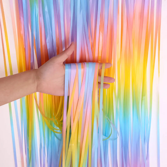 Rainbow Foil Fringe Curtain Gradient Macaron Curtains Photo Booth Backdrop for Wedding Birthday Baby Shower Party Decorations