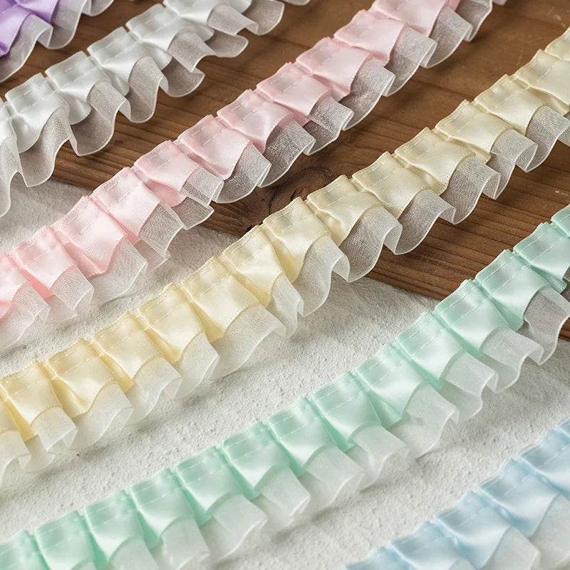 2meters High Quality 2024 Pleated Lace Ribbon Trimming For Party Dress Decorative Clothing Diy Crafts Supplies Needlework Fab