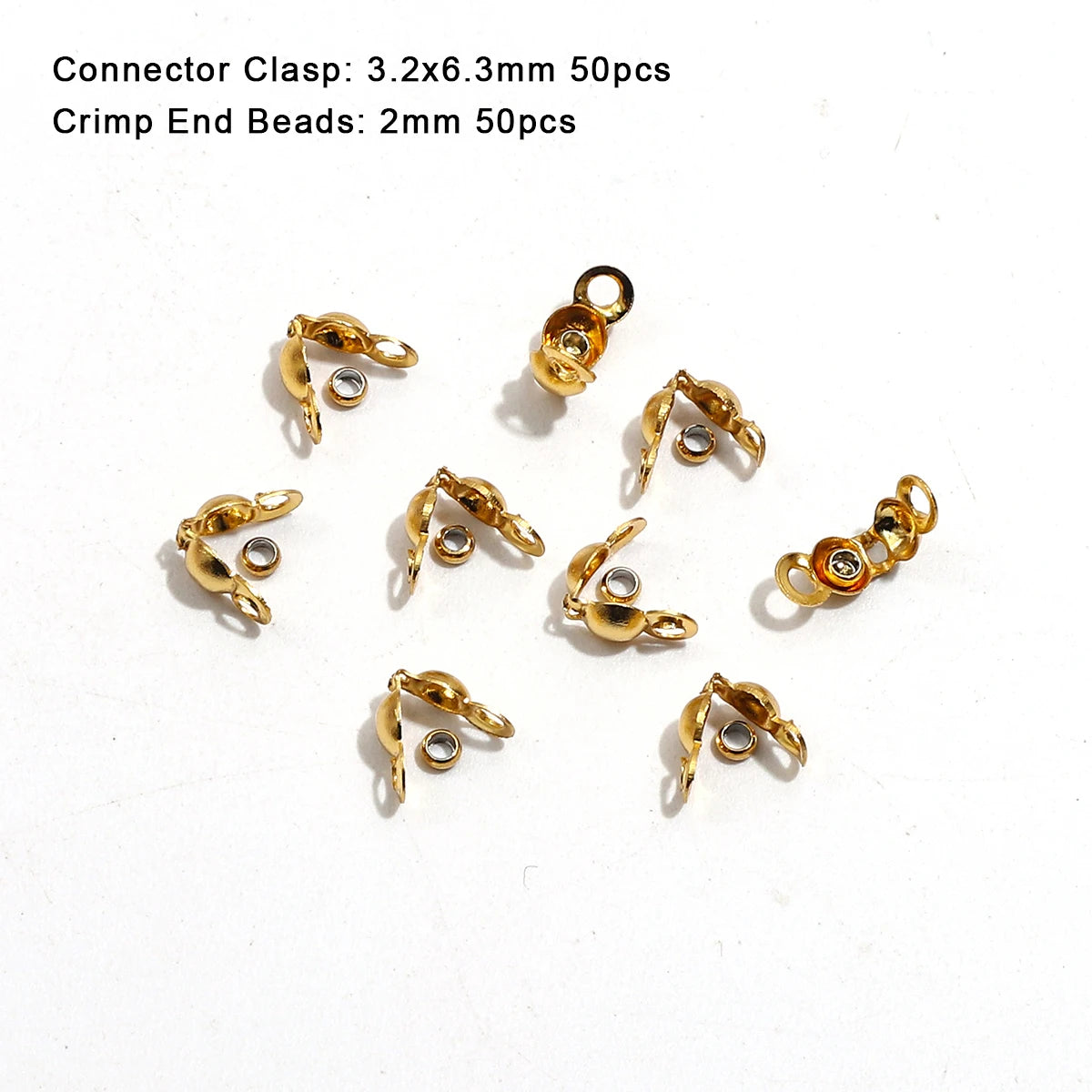 100pcs/lot Stainless Steel Gold Plated Connector Clasp Crimp End Beads For Bracelet Necklace Chains DIY Jewelry Making Suppli