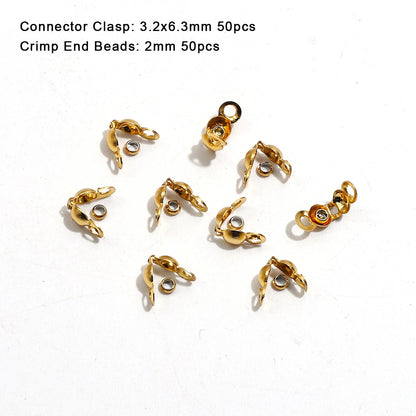 100pcs/lot Stainless Steel Gold Plated Connector Clasp Crimp End Beads For Bracelet Necklace Chains DIY Jewelry Making Suppli