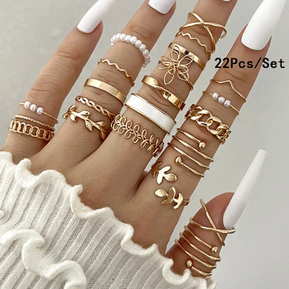 30Pcs Bohemian Geometric Knuckle Rings Set For Women Gold Silver Color Finger Ring Girls Fashion Party Jewelry Accessories - 