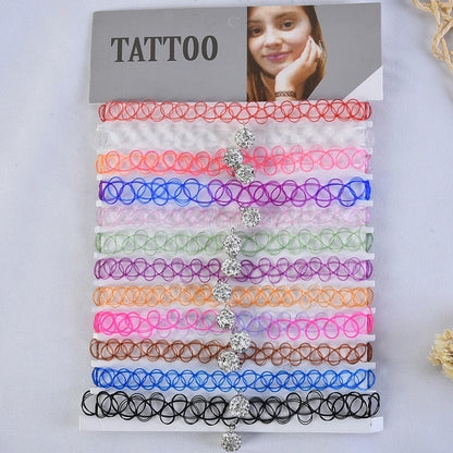 12pcs/lot Vintage Hippy Stretch Tattoo Choker Necklace Elastic Chocker Necklace Fishing Line Tattoo Colorful Necklace - Style