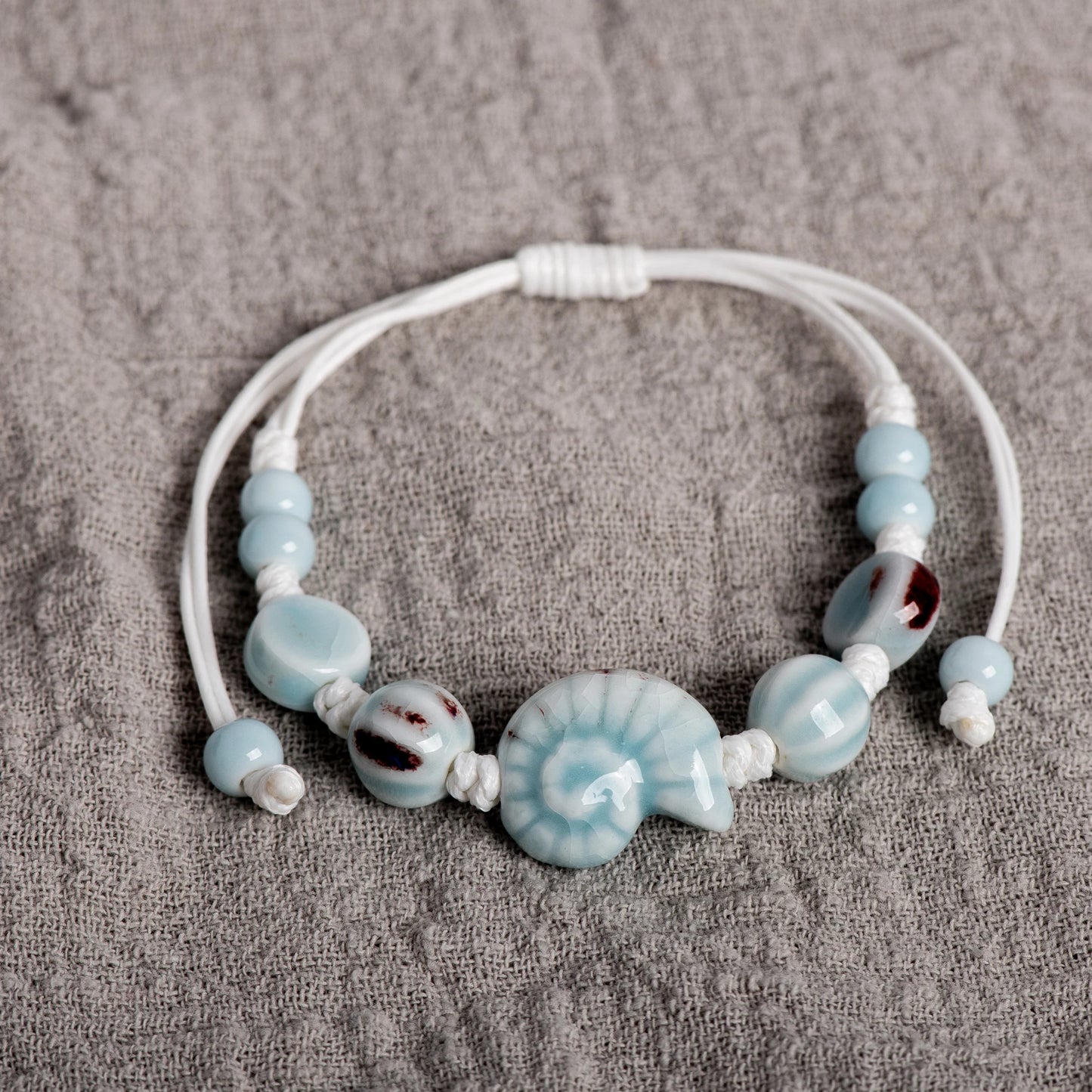 Handmade Ceramic Seashell Bracelet Adjustable Vintage Ocean Style Minimalist Jewelry Gift for Couples 154